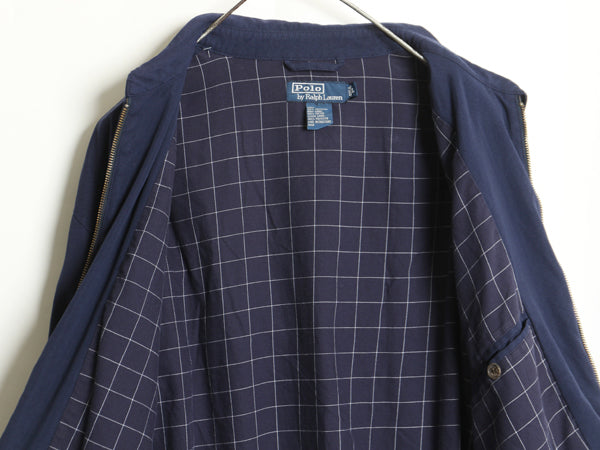 90s ポロ ラルフローレン スイングトップ ジャケット メンズ L / 古着 オールド スムース 素材 フルジップ ライナー付き チェック ネイビー