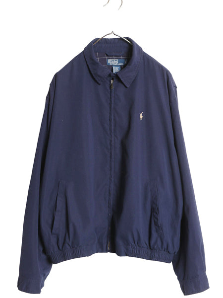 90s ポロ ラルフローレン スイングトップ ジャケット メンズ L / 古着 オールド スムース 素材 フルジップ ライナー付き チェック ネイビー