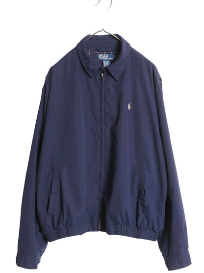 90s ポロ ラルフローレン スイングトップ ジャケット メンズ L / 古着 オールド スムース 素材 フルジップ ライナー付き チェック ネイビー