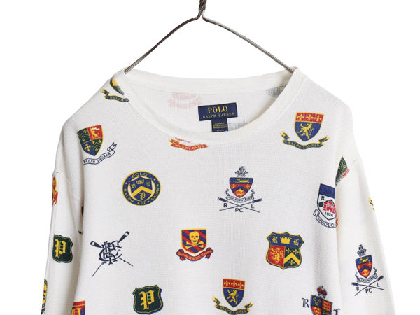 ポロ ラルフローレン 長袖 サーマル Tシャツ メンズ L / ロンT ワッフル コットン エンブレム スカル モノグラム 総柄 インナー ホワイト