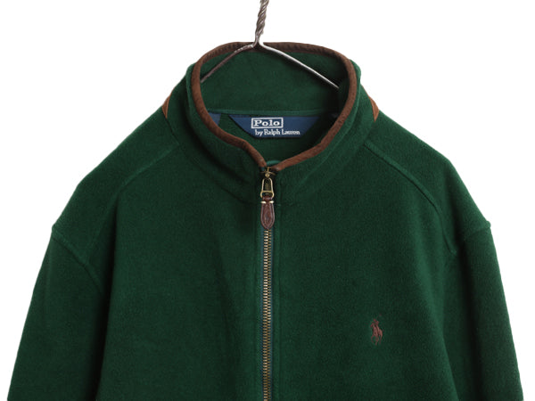 00s ポロ ラルフローレン フルジップ フリース ジャケット メンズ XL / 古着 オールド 本革 レザー ブルゾン ハイネック 大きいサイズ 緑