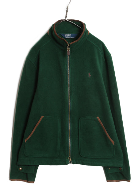 00s ポロ ラルフローレン フルジップ フリース ジャケット メンズ XL / 古着 オールド 本革 レザー ブルゾン ハイネック 大きいサイズ 緑