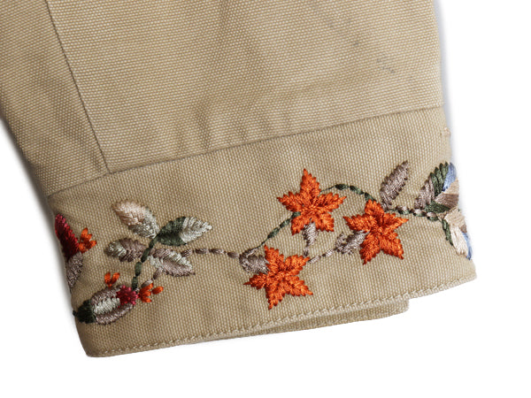 90s ローレン ラルフローレン ウエスタン テーラード ジャケット レディース S オールド ポロ コットン 花柄 刺繍入り ショート丈 ベージュ