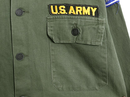 50s 60s ★ 民間 US ARMY コットン サテン ユーティリティ シャツ メンズ S 古着 ヴィンテージ ミリタリー 筒袖 13スター OG107 ワッペン