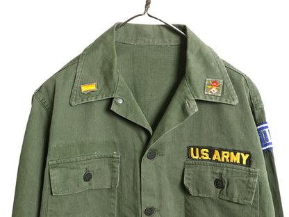 50s 60s ★ 民間 US ARMY コットン サテン ユーティリティ シャツ メンズ S 古着 ヴィンテージ ミリタリー 筒袖 13スター OG107 ワッペン