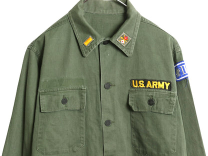 50s 60s ★ 民間 US ARMY コットン サテン ユーティリティ シャツ メンズ S 古着 ヴィンテージ ミリタリー 筒袖 13スター OG107 ワッペン