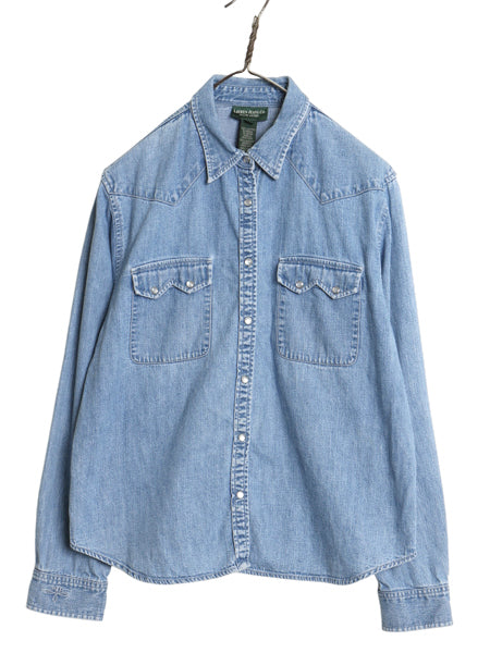 90s ラルフローレン ジーンズ デニム 長袖 ウエスタン シャツ レディース L 古着 オールド ポロ ヴィンテージ モデル コットン 長袖シャツ