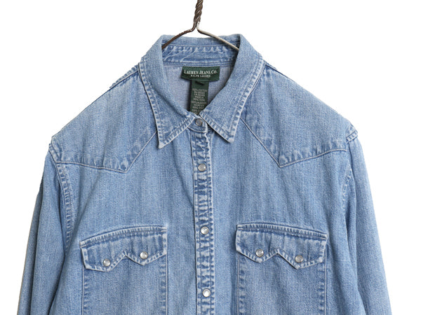 90s ラルフローレン ジーンズ デニム 長袖 ウエスタン シャツ レディース L 古着 オールド ポロ ヴィンテージ モデル コットン 長袖シャツ