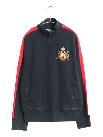 00s ポロ ラルフローレン ハーフジップ コットン ニット スウェット メンズ M オールド トレーナー セーター ハイネック リブ編み ブラック