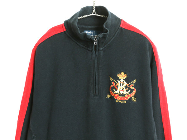 00s ポロ ラルフローレン ハーフジップ コットン ニット スウェット メンズ M オールド トレーナー セーター ハイネック リブ編み ブラック