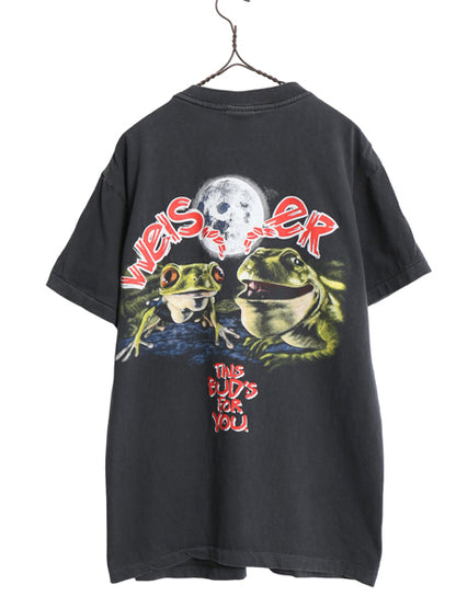 90s USA製 ★ バドワイザー カエル イラスト プリント Tシャツ メンズ L / 古着 オールド ビール 当時物 企業物 キャラクター アニマル 黒