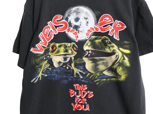 90s USA製 ★ バドワイザー カエル イラスト プリント Tシャツ メンズ L / 古着 オールド ビール 当時物 企業物 キャラクター アニマル 黒