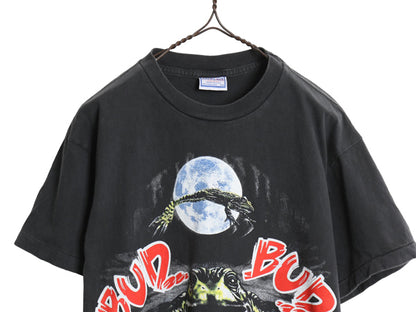 90s USA製 ★ バドワイザー カエル イラスト プリント Tシャツ メンズ L / 古着 オールド ビール 当時物 企業物 キャラクター アニマル 黒