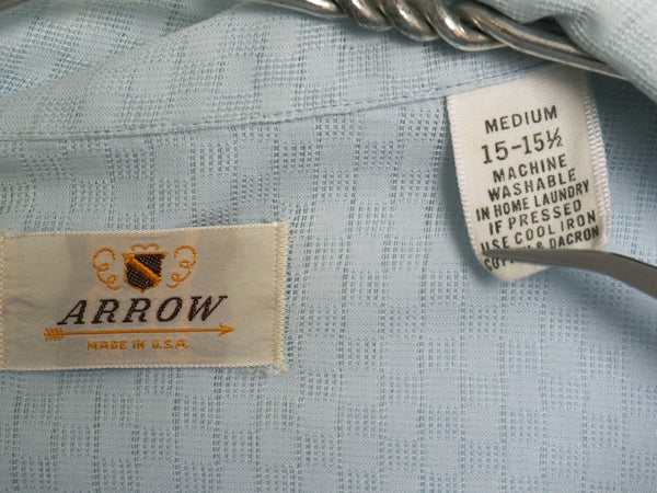 50s USA製 ★ アロー オープンカラー シャツ メンズ M / ヴィンテージ 開襟 ボックス チェック 半袖シャツ ポケット付き サックス ブルー