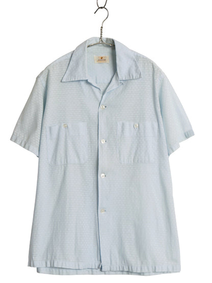 50s USA製 ★ アロー オープンカラー シャツ メンズ M / ヴィンテージ 開襟 ボックス チェック 半袖シャツ ポケット付き サックス ブルー