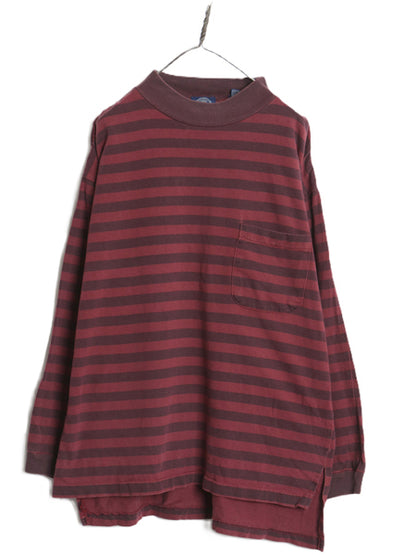 80s オールド ギャップ モックネック ボーダー 長袖 Tシャツ メンズ L 旧タグ ヴィンテージ ヘビーウェイト ポケット付き ロンT ハイネック