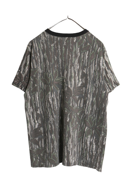 90s USA製 リアルツリー カモ 半袖 Tシャツ メンズ XL 小さめ L 程/ オールド アウトドア ハンティング 迷彩 総柄 カットソー マルチカラー