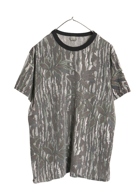 90s USA製 リアルツリー カモ 半袖 Tシャツ メンズ XL 小さめ L 程/ オールド アウトドア ハンティング 迷彩 総柄 カットソー マルチカラー