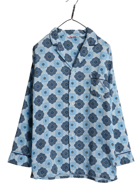 60s ★ 総柄 オープンカラー パジャマ シャツ メンズ S 程/ 古着 ヴィンテージ コットン スリーピング 開襟 ポケット付き マルチカラー 青