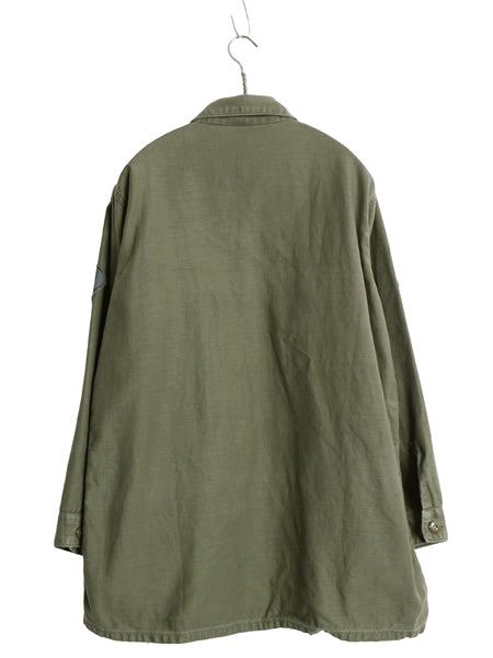 60s 米軍実物 US ARMY コットン サテン ユーティリティ シャツ L / ヴィンテージ OG107 シャツ袖 1st 軍物 ミリタリー ワッペン フルパッチ
