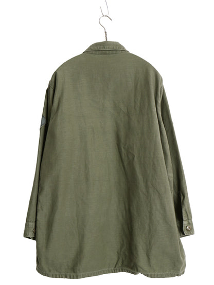 60s 米軍実物 US ARMY コットン サテン ユーティリティ シャツ L / ヴィンテージ OG107 シャツ袖 1st 軍物 ミリタリー ワッペン フルパッチ