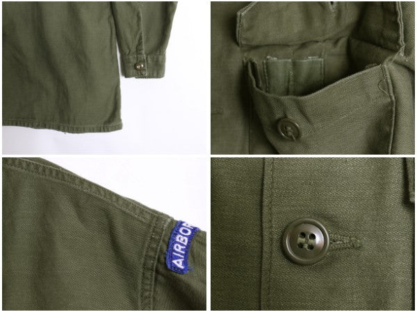 60s 米軍実物 US ARMY コットン サテン ユーティリティ シャツ L / ヴィンテージ OG107 シャツ袖 1st 軍物 ミリタリー ワッペン フルパッチ