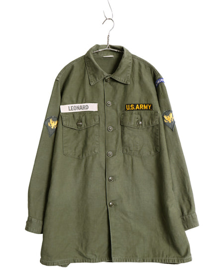 60s 米軍実物 US ARMY コットン サテン ユーティリティ シャツ L / ヴィンテージ OG107 シャツ袖 1st 軍物 ミリタリー ワッペン フルパッチ