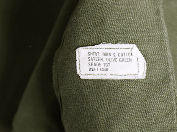 60s 米軍実物 US ARMY コットン サテン ユーティリティ シャツ L / ヴィンテージ OG107 シャツ袖 1st 軍物 ミリタリー ワッペン フルパッチ