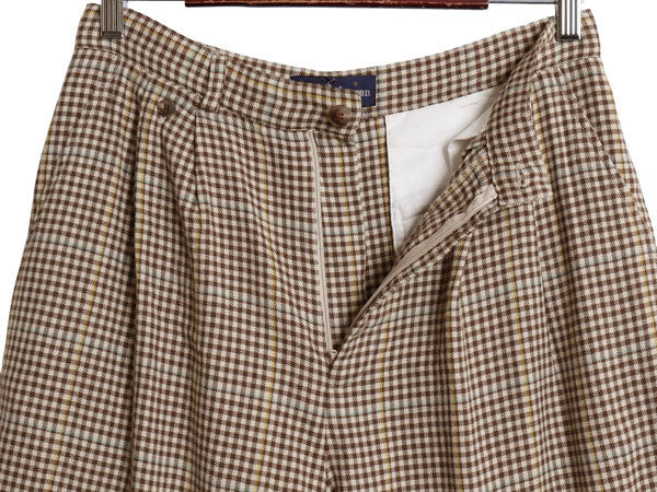 80s USA製 ラルフローレン チェック ショートパンツ レディース M 程 ヴィンテージ ポロ タック入り レーヨン ウール 短パン ハーフパンツ