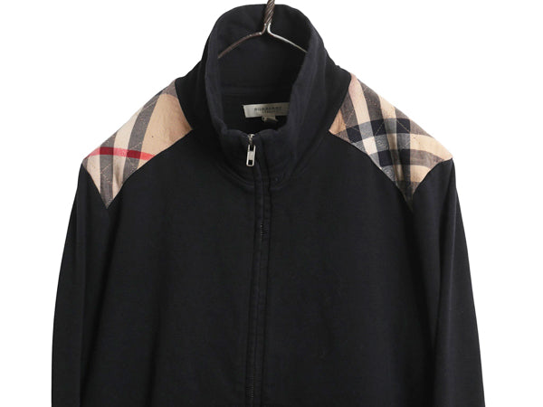 バーバリー ロンドン フルジップ スウェット ジャケット レディース XL / ハイネック ストレッチ コットン ノバチェック 大きいサイズ 黒