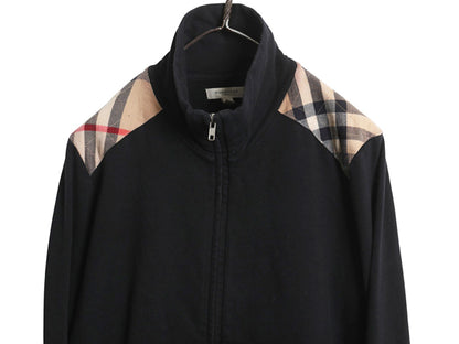 バーバリー ロンドン フルジップ スウェット ジャケット レディース XL / ハイネック ストレッチ コットン ノバチェック 大きいサイズ 黒