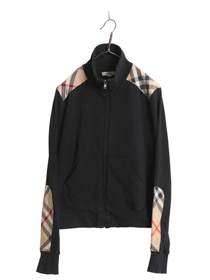 バーバリー ロンドン フルジップ スウェット ジャケット レディース XL / ハイネック ストレッチ コットン ノバチェック 大きいサイズ 黒