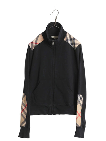 バーバリー ロンドン フルジップ スウェット ジャケット レディース XL / ハイネック ストレッチ コットン ノバチェック 大きいサイズ 黒