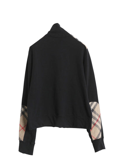バーバリー ロンドン フルジップ スウェット ジャケット レディース XL / ハイネック ストレッチ コットン ノバチェック 大きいサイズ 黒