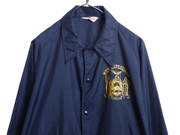 70s スポーツマスター ナイロン コーチ ジャケット メンズ L ヴィンテージ ブルゾン ジャンパー LIFEGUARD バック プリント 薄手 ネイビー