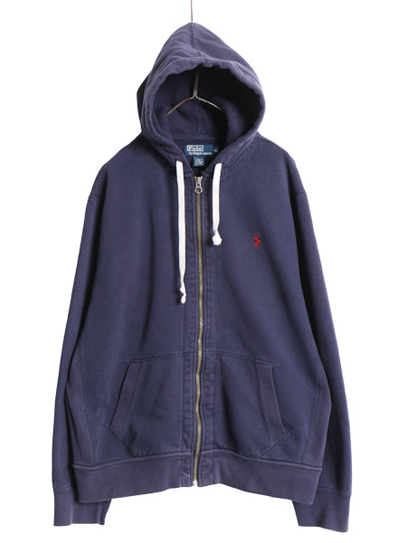00s ポロ ラルフローレン フルジップ スウェット フード パーカー メンズ XL 古着 オールド 裏起毛 ヘビーウェイト ポニー 紺 大きいサイズ