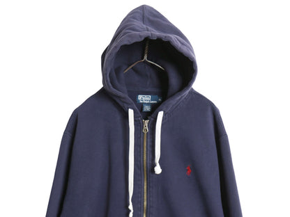 00s ポロ ラルフローレン フルジップ スウェット フード パーカー メンズ XL 古着 オールド 裏起毛 ヘビーウェイト ポニー 紺 大きいサイズ
