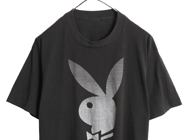 80s プレイボーイ ロゴ プリント 半袖 Tシャツ メンズ L 当時物 ヴィンテージ ラビット キャラクター イラスト シングルステッチ ブラック