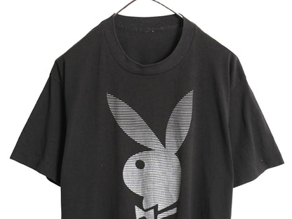 80s プレイボーイ ロゴ プリント 半袖 Tシャツ メンズ L 当時物 ヴィンテージ ラビット キャラクター イラスト シングルステッチ ブラック