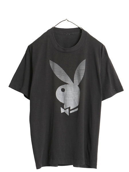 80s プレイボーイ ロゴ プリント 半袖 Tシャツ メンズ L 当時物 ヴィンテージ ラビット キャラクター イラスト シングルステッチ ブラック