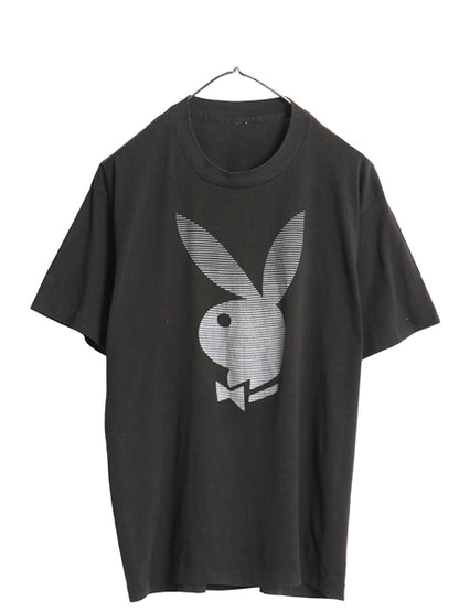 80s プレイボーイ ロゴ プリント 半袖 Tシャツ メンズ L 当時物 ヴィンテージ ラビット キャラクター イラスト シングルステッチ ブラック