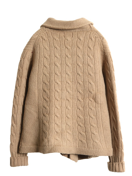 70s 80s ショールカラー ウール ニット カーディガン メンズ M 古着 ヴィンテージ セーター ケーブル 前開き 無地 ポケット付き ブラウン