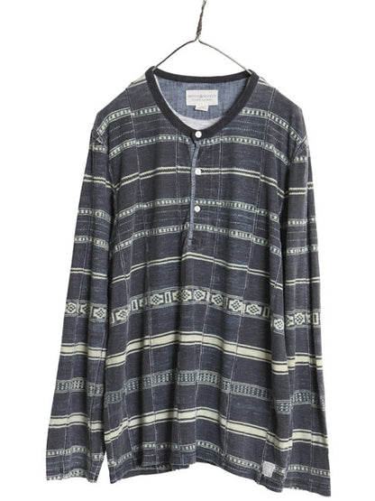 デニム&サプライ ラルフローレン ヘンリーネック ボーダー 長袖 Tシャツ メンズ XL ポロ 総柄 パッチワーク カットソー ロンT 大きいサイズ