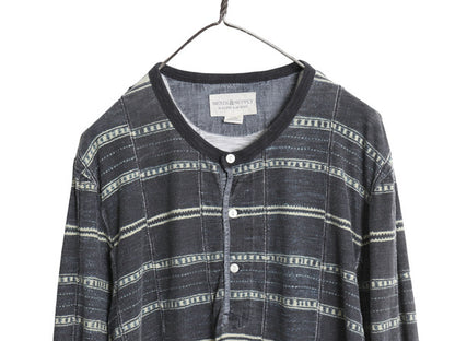 デニム&サプライ ラルフローレン ヘンリーネック ボーダー 長袖 Tシャツ メンズ XL ポロ 総柄 パッチワーク カットソー ロンT 大きいサイズ