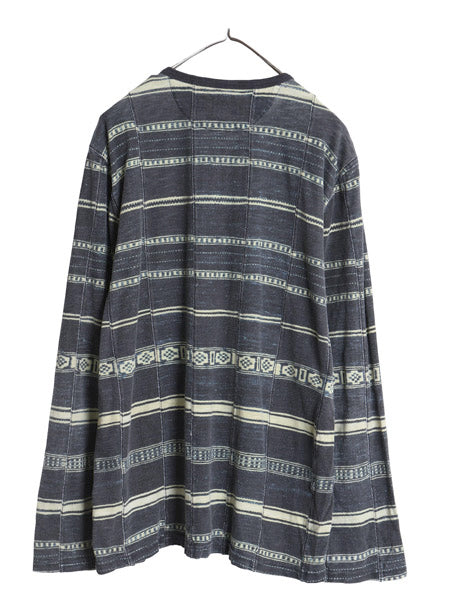 デニム&サプライ ラルフローレン ヘンリーネック ボーダー 長袖 Tシャツ メンズ XL ポロ 総柄 パッチワーク カットソー ロンT 大きいサイズ
