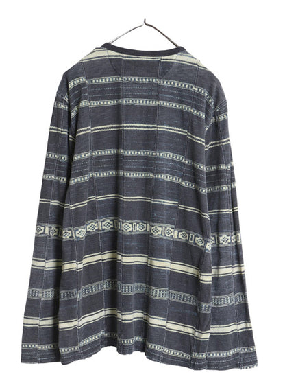 デニム&サプライ ラルフローレン ヘンリーネック ボーダー 長袖 Tシャツ メンズ XL ポロ 総柄 パッチワーク カットソー ロンT 大きいサイズ