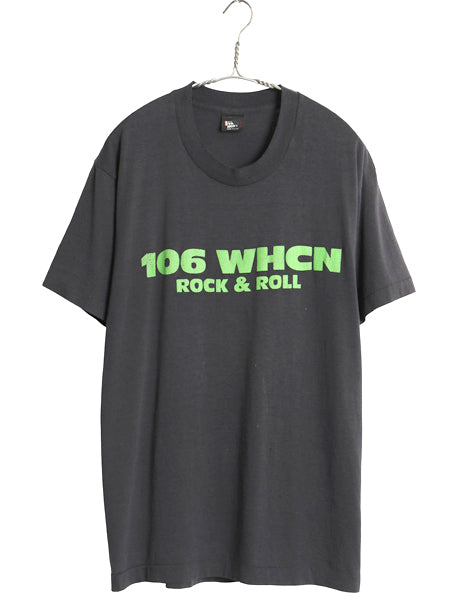 80s USA製 ラジオ局 プリント 半袖 Tシャツ メンズ L 小さめ M / ヴィンテージ 企業 ロゴ ロック バンド シングルステッチ グラフィック 黒
