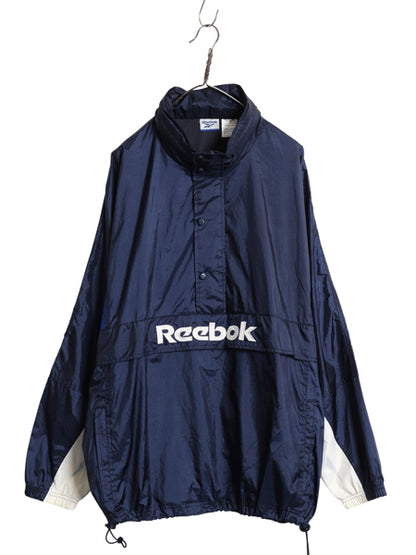 90s リーボック ナイロン ジャケット メンズ XL 古着 ウインドブレーカー プルオーバー アノラック ハーフジップ ビッグロゴ 大きいサイズ