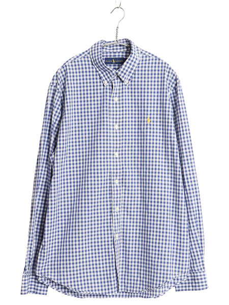 ラルフローレン ギンガム チェック 長袖 ボタンダウン シャツ メンズ L 古着 ポロ 長袖シャツ コットン ワイシャツ ワンポイント ツートン