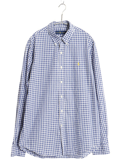 ラルフローレン ギンガム チェック 長袖 ボタンダウン シャツ メンズ L 古着 ポロ 長袖シャツ コットン ワイシャツ ワンポイント ツートン